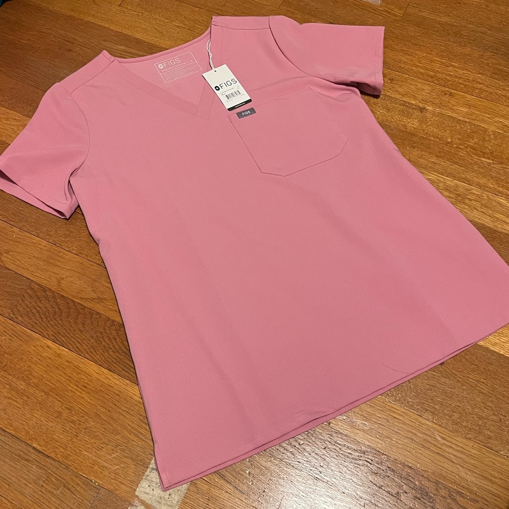 Figs Short Sleeve Pink V-Neck Top